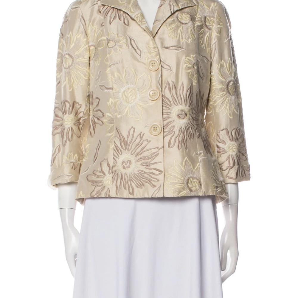 Lafayette 148 New York Cream and Brown Blazer with Textured Floral Design